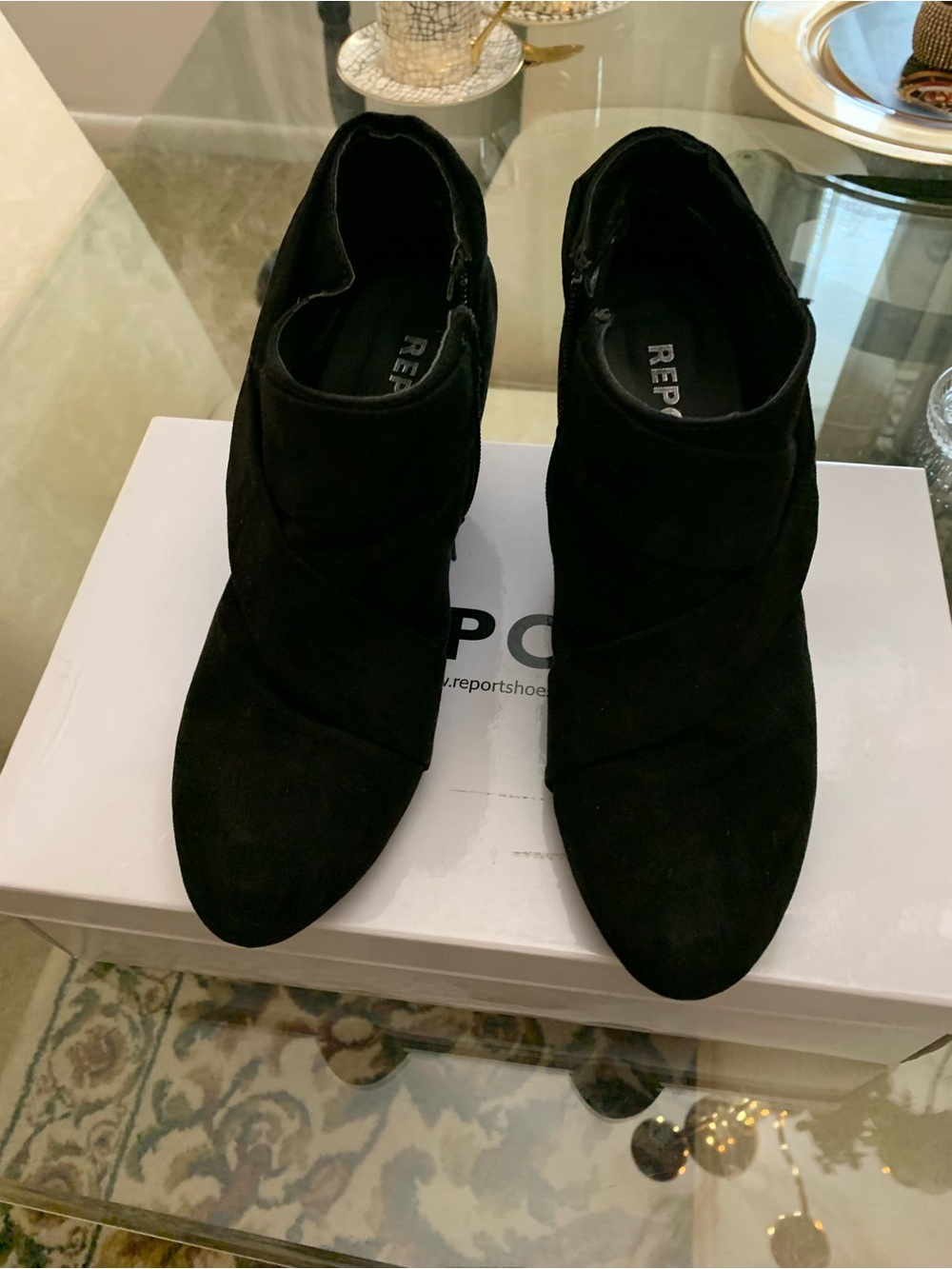 Report Black Suede Ankle Booties with Wrap Detail